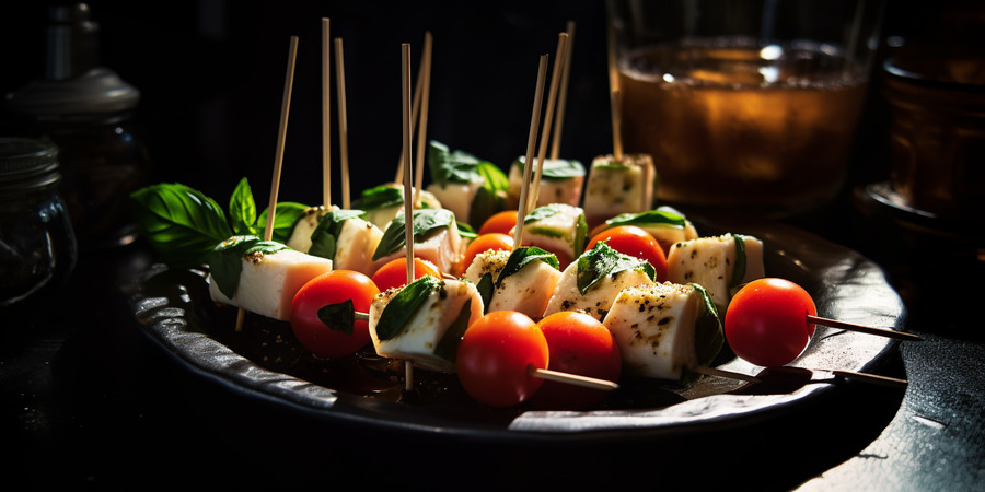 Whiskey Sour with Caprese Skewers